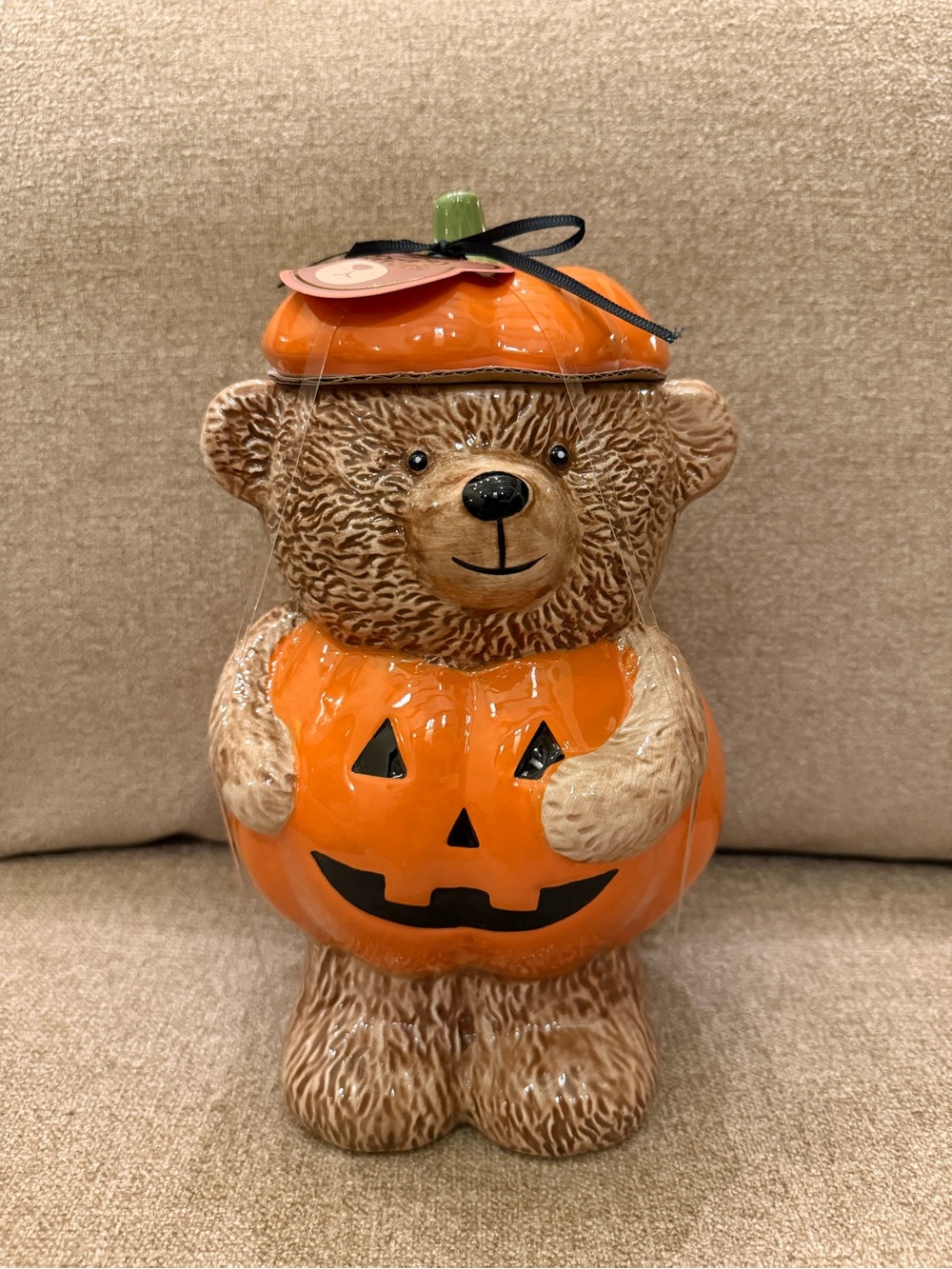 Teddy Bear Pumpkin Cookie Jar Canister Creepy Critters Brand New Never Used NWT